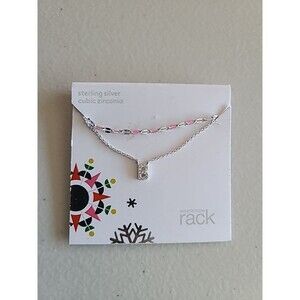 NWT Nordstrom Rack Sterling Silver CZ "B" Initial Double Chain Necklace